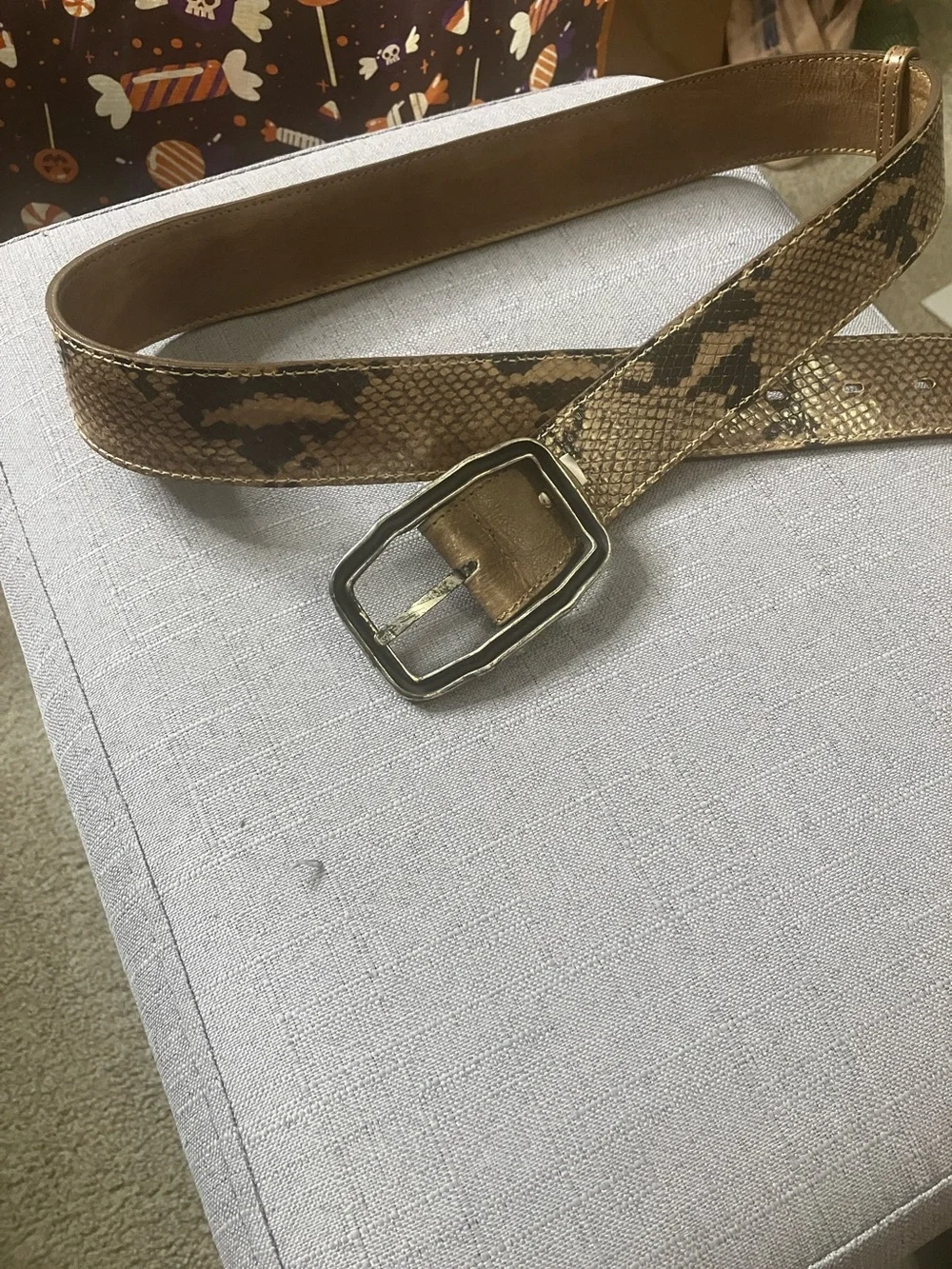 Women's Snake-Print Reversible Brown Waist Belt